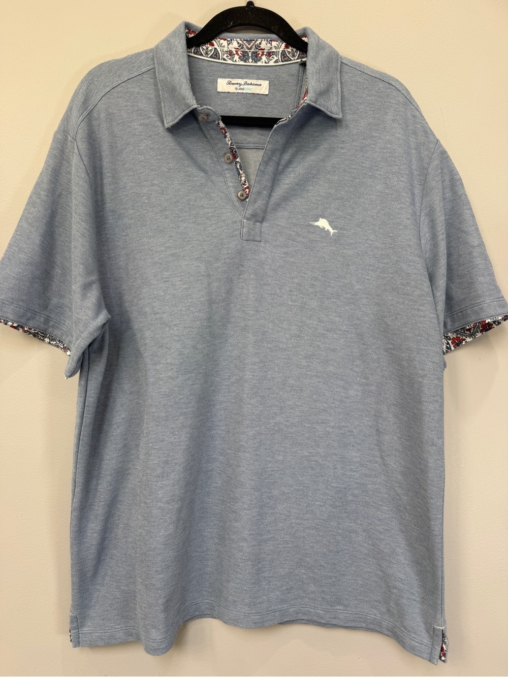 Tommy Bahama Men's Heather Sea Blue Polo with Embroidered Marlin